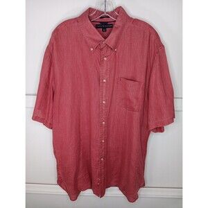 Tommy Hilfiger Pure Linen Button Down Shirt Men XL Red Short Sleeve Beachy EUC